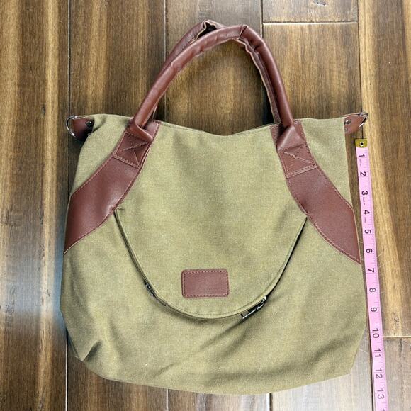 New Large Canvas Brown Tan Green Tote Bag Purse Handbag Crossbody Shoulder bag - Picture 2 of 11